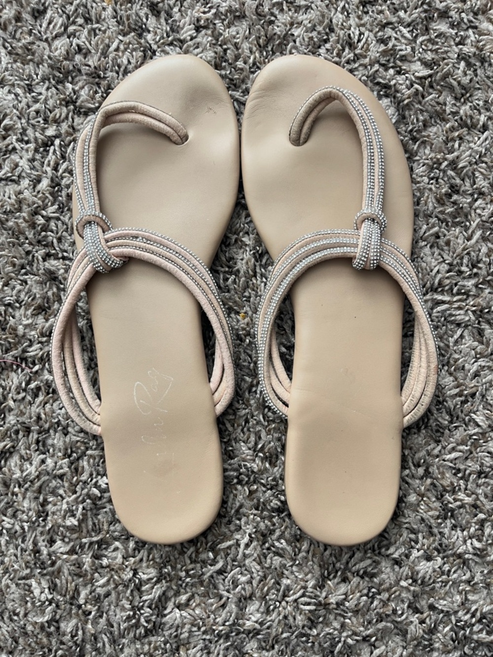 Knotted Toe-Loop Sandals in Nude Beige